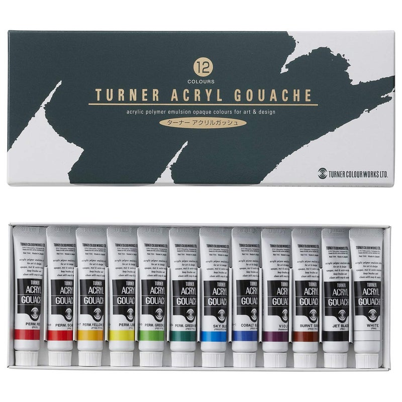 Turner Colour Works مجموعة ألوان غواش أكريليك من تيرنر، ١٢ لونًا، من إنتاج شركة تيرنر كولور. - Image 1